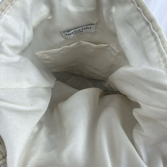 American Eagle Bag Macrame Crochet Straw Canvas Crossbody Shoulder Bag Fringe - Picture 7 of 7